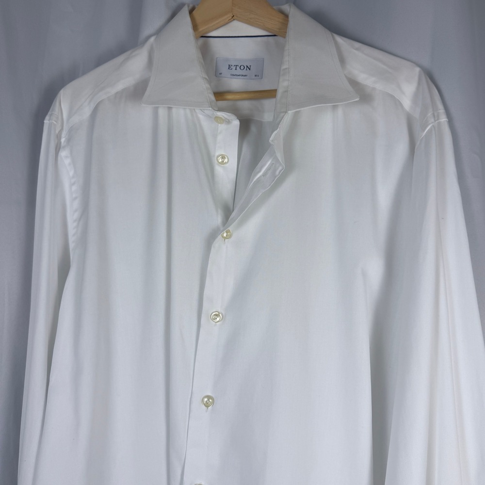 Eton Contemporary Fit White Cotton Twill Dress Shirt 18.5 47 Wide Spread Collar